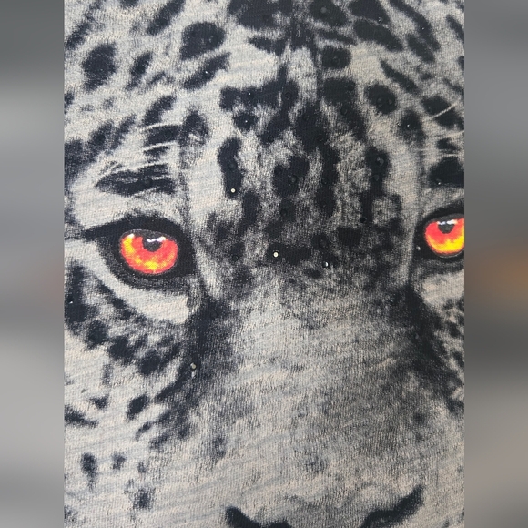 Express Black Leopard Print Embellished Tshirt - Picture 2 of 7